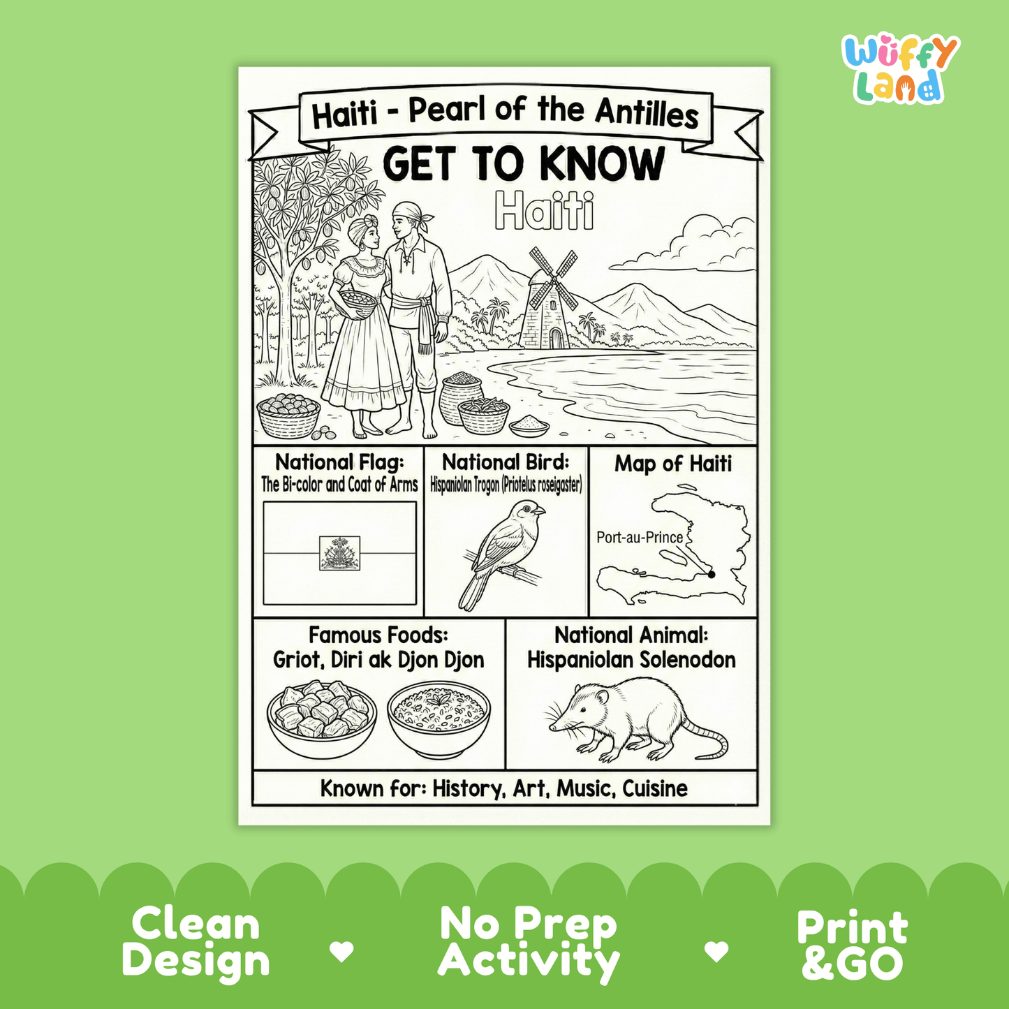 Haiti Country Study Geography Coloring Page Worksheet Activity | Caribbean