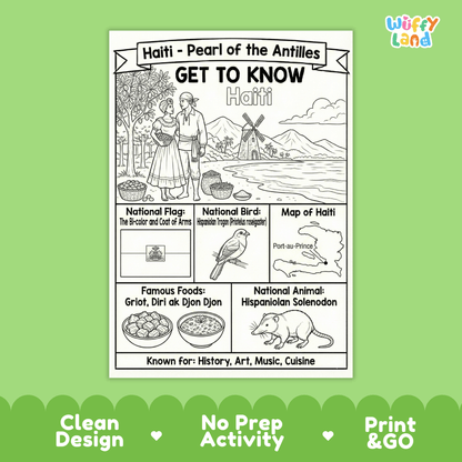 Haiti Country Study Geography Coloring Page Worksheet Activity | Caribbean