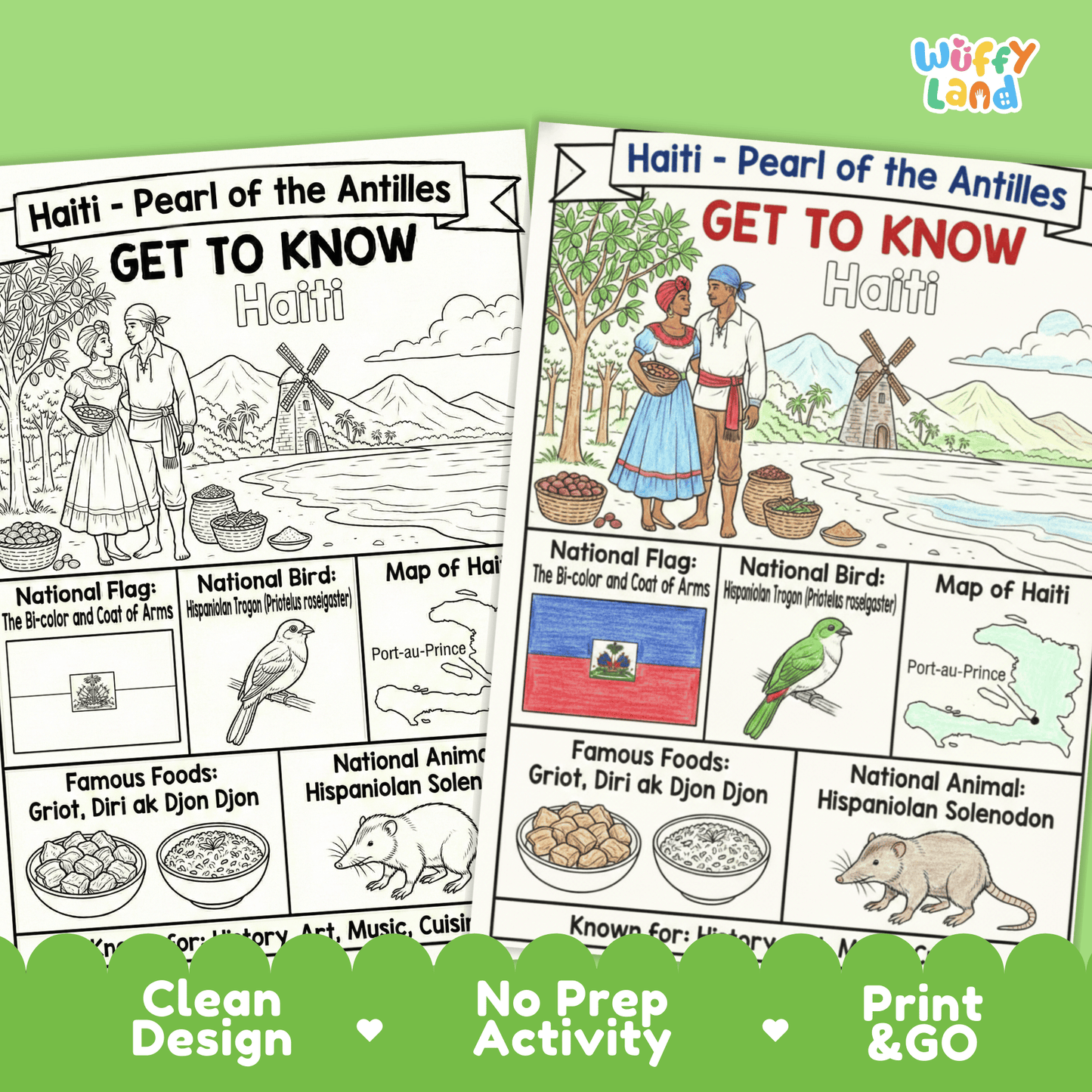 Haiti Country Study Geography Coloring Page Worksheet Activity | Caribbean