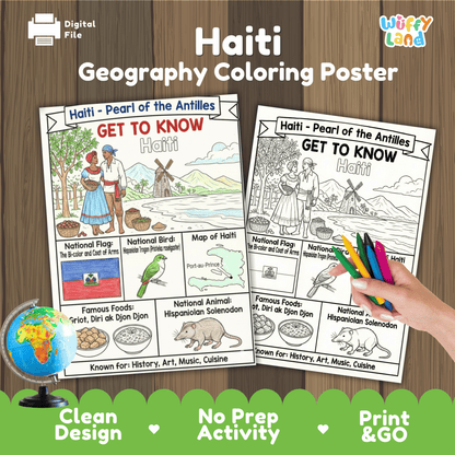 Haiti Country Study Geography Coloring Page Worksheet Activity | Caribbean