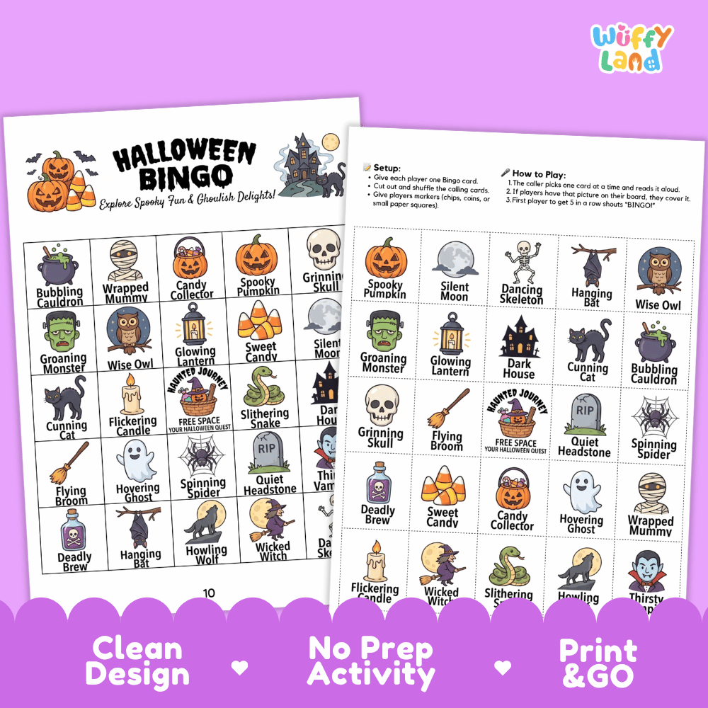 Halloween BINGO Games Printable Activity Cards for October Fall Party