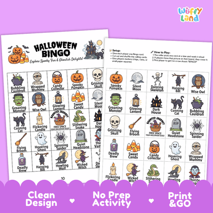 Halloween BINGO Games Printable Activity Cards for October Fall Party