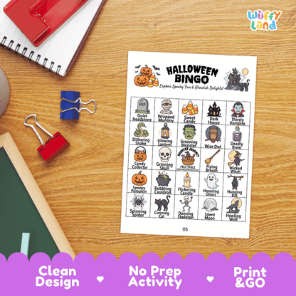 Halloween BINGO Games Printable Activity Cards for October Fall Party