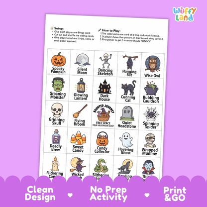 Halloween BINGO Games Printable Activity Cards for October Fall Party