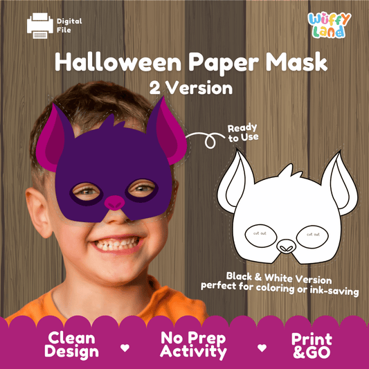 Halloween Bat Paper Mask Printable (Color + B&W) | PDF Costume Craft for Kids