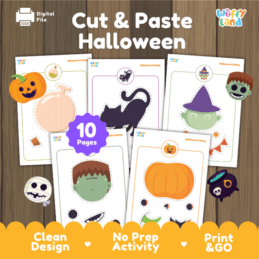 Halloween Cut & Paste Worksheets for Kids: Fun & Easy Craft | 10-Page Printable