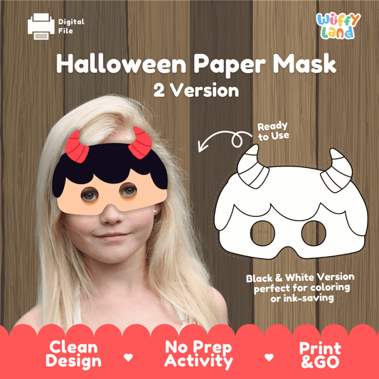 Halloween Little Devil Paper Mask – Printable Craft (Color + B&W)