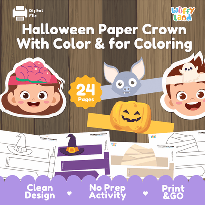 Halloween Paper Crown With Color and for Coloring Craft Activity Worksheets