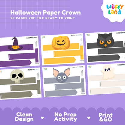 Halloween Paper Crown With Color and for Coloring Craft Activity Worksheets