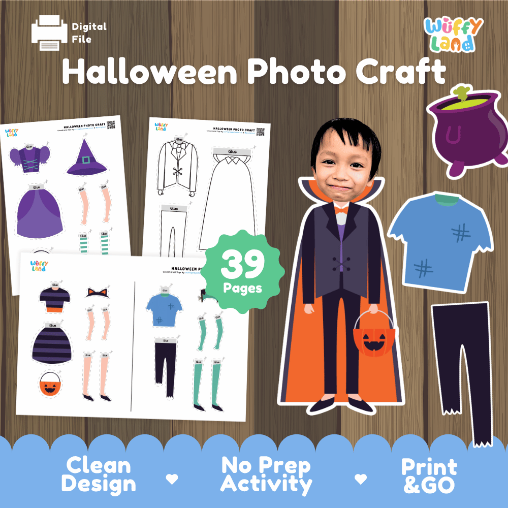 Halloween Photo Craft Cut and Paste Activity Worksheets