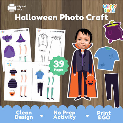 Halloween Photo Craft Cut and Paste Activity Worksheets