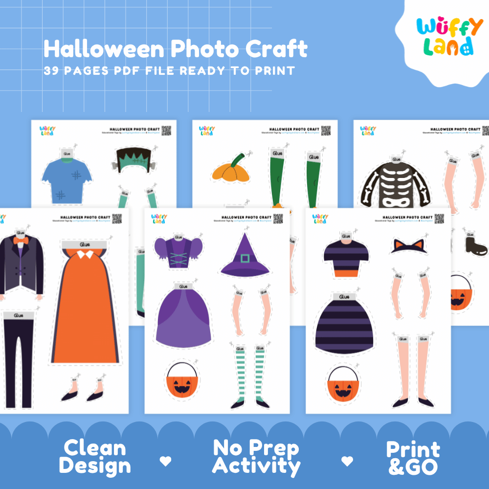 Halloween Photo Craft Cut and Paste Activity Worksheets