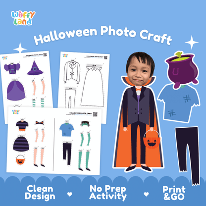 Halloween Photo Craft Cut and Paste Activity Worksheets