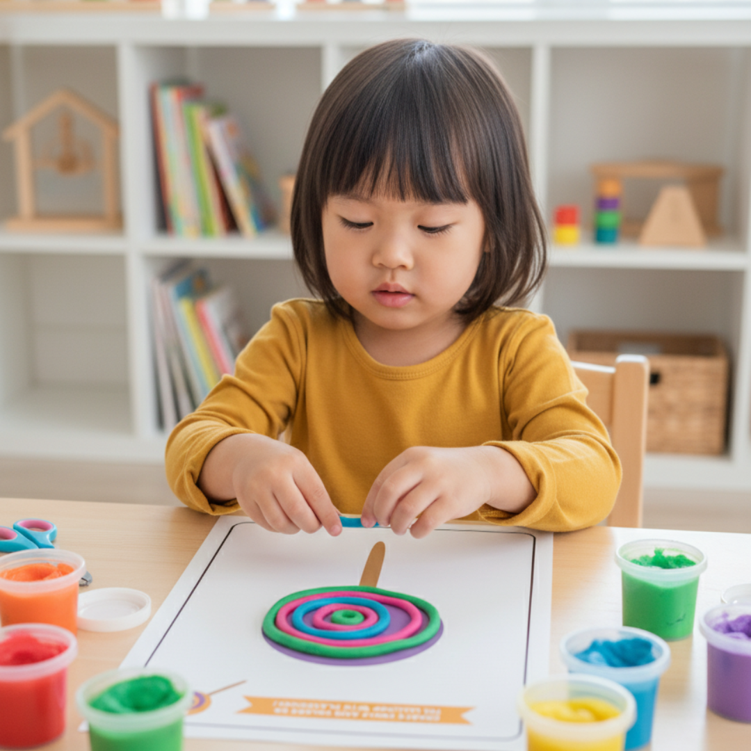 A set of printable Halloween Playdough Mats. Each mat features a themed illustration such as a ghost, cauldron, spider web, haunted house, pumpkin, and black cat. Prompts on the mats encourage kids to use playdough to complete each picture, like "Make eyes and a spooky mouth for the ghost" or "Fill the cauldron with bubbling playdough potion."