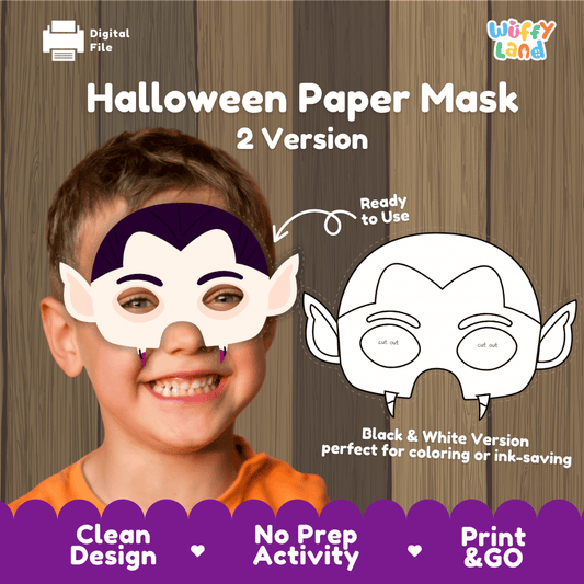 Halloween Vampire Paper Mask – Printable Craft (Color + B&W)