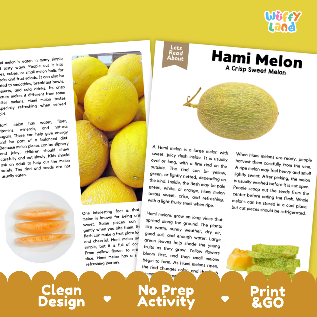 Teacher answer key page showing complete question solutions for Hami Melon nature and science reading comprehension practice