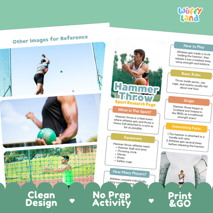 Hammer Throw Sport Research Project Worksheets and Fact Sheet Activity
