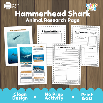 Hammerhead Shark Animal Research Page Worksheets and Fact Sheet Activity