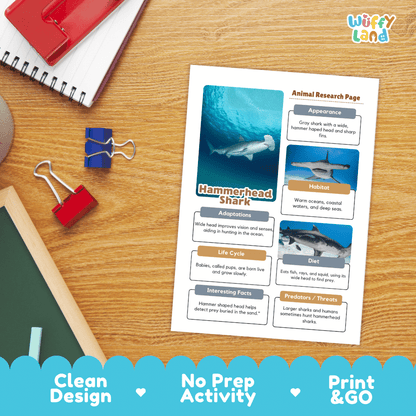 Hammerhead Shark Animal Research Page Worksheets and Fact Sheet Activity