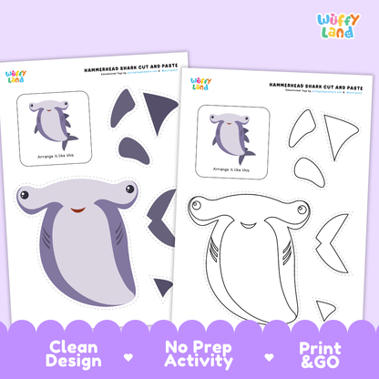 Hammerhead Shark Cut and Paste and Coloring Activity Worksheets