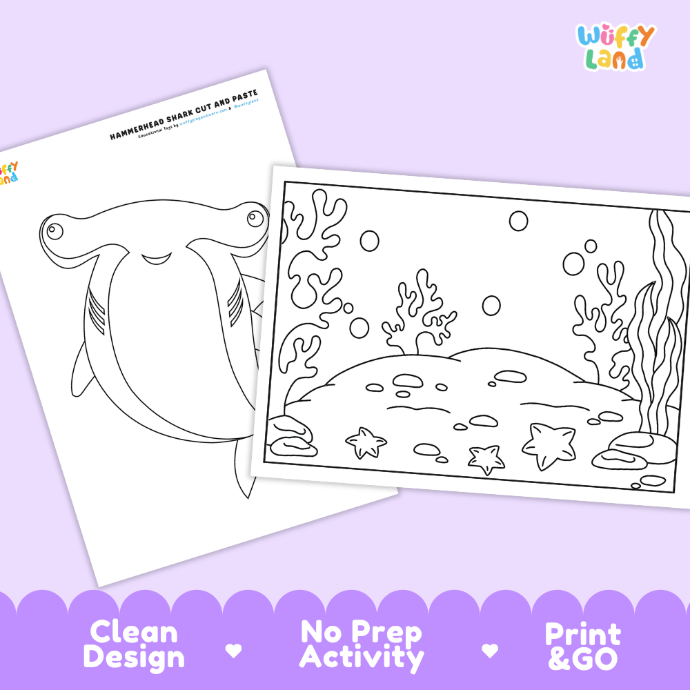 Hammerhead Shark Cut and Paste and Coloring Activity Worksheets