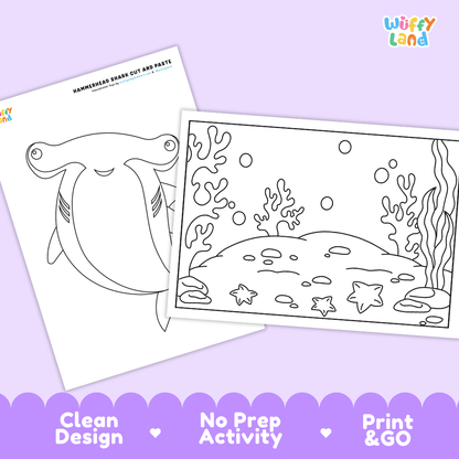 Hammerhead Shark Cut and Paste and Coloring Activity Worksheets