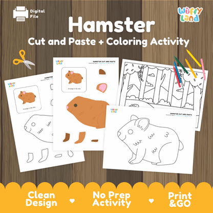 Hamster Cut and Paste Craft and Coloring Activity Worksheets