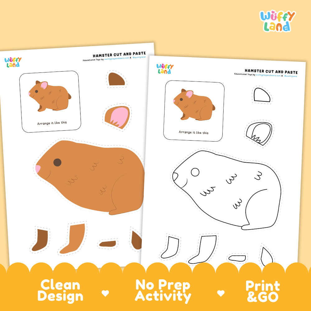 Hamster Cut and Paste Craft and Coloring Activity Worksheets