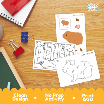 Hamster Cut and Paste Craft and Coloring Activity Worksheets