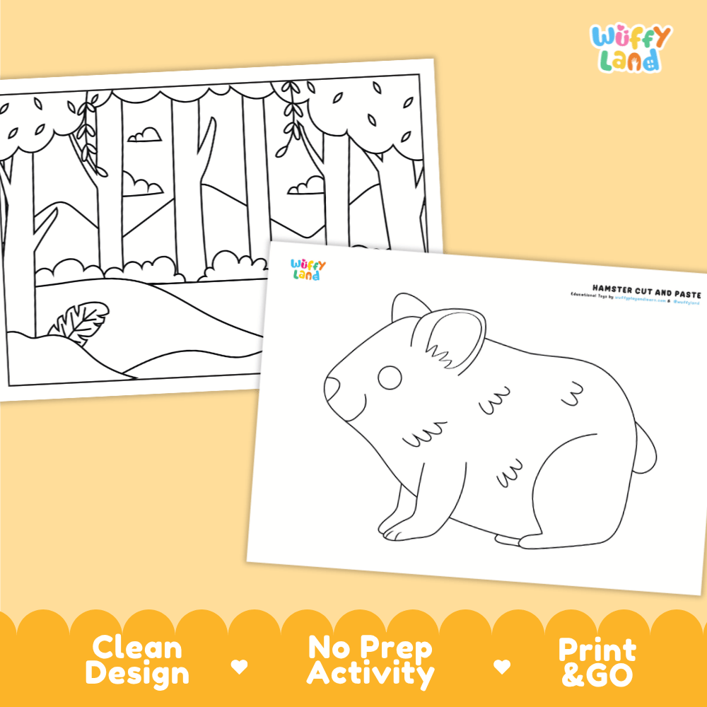 Hamster Cut and Paste Craft and Coloring Activity Worksheets