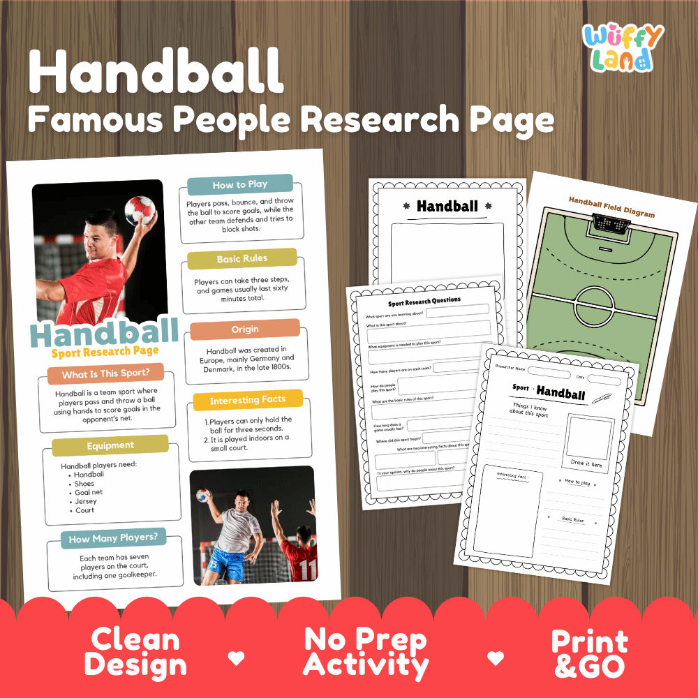 Handball Sport Research Project Worksheets and Fact Sheet
