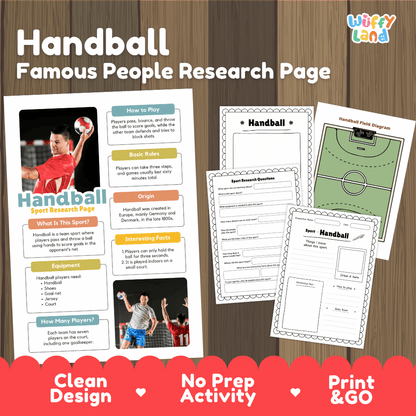 Handball Sport Research Project Worksheets and Fact Sheet