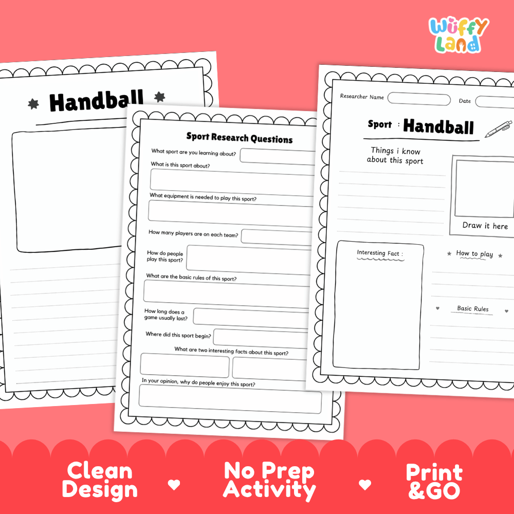 Handball Sport Research Project Worksheets and Fact Sheet