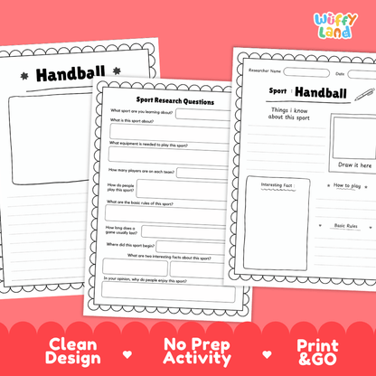 Handball Sport Research Project Worksheets and Fact Sheet