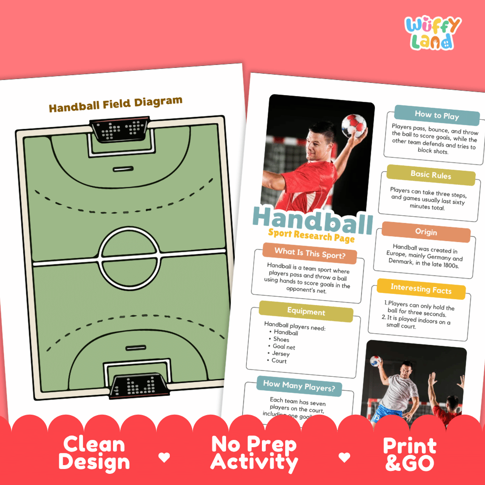 Handball Sport Research Project Worksheets and Fact Sheet