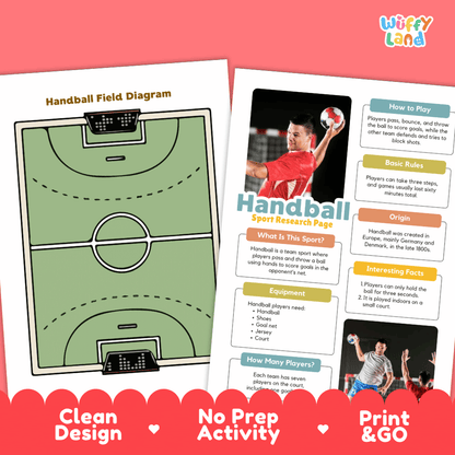 Handball Sport Research Project Worksheets and Fact Sheet