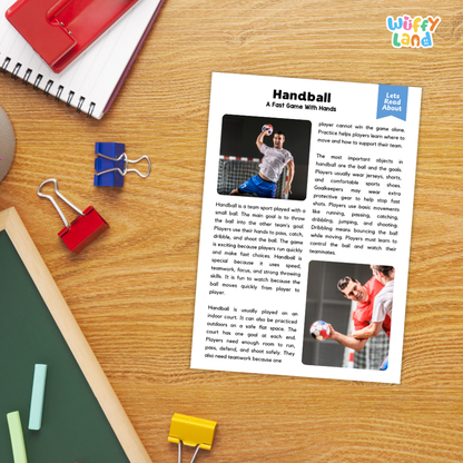 Handball Sports Reading Passages and Comprehension Questions Worksheets