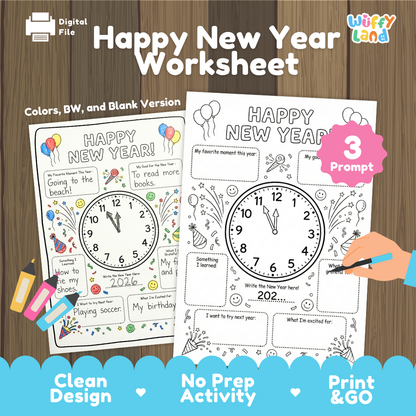 Happy New Year Worksheet Printable Goal Setting and Reflection Activity