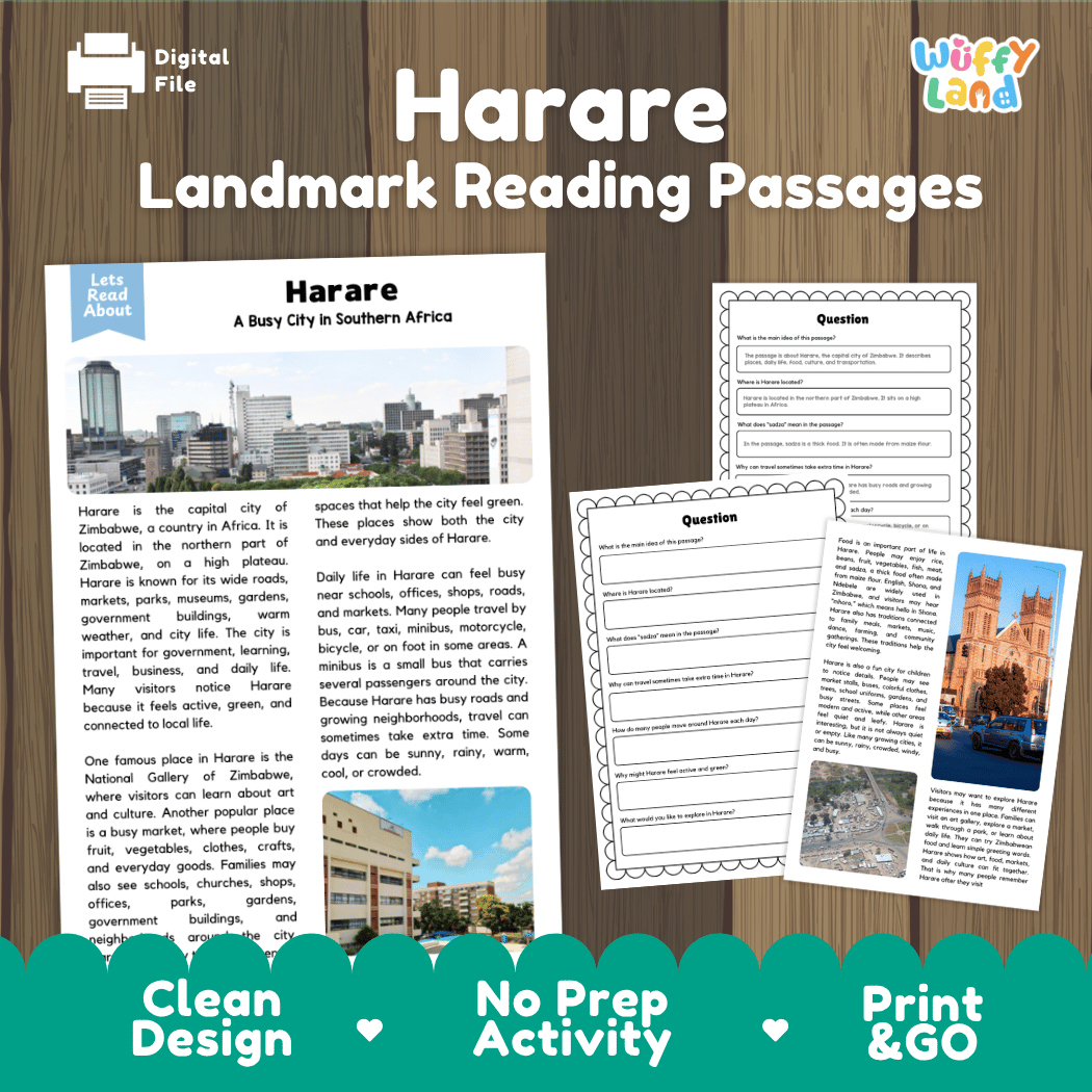 Harare Landmark Reading Passages and Comprehension Worksheets