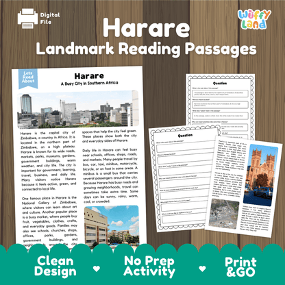 Harare Landmark Reading Passages and Comprehension Worksheets