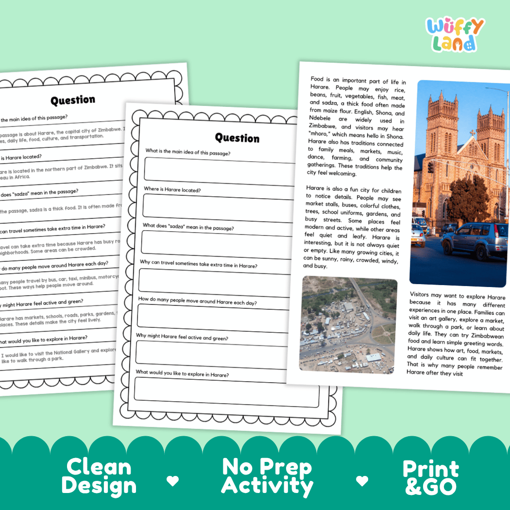 Harare Landmark Reading Passages and Comprehension Worksheets