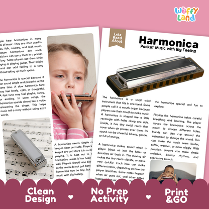 Teacher answer key page showing complete question solutions for Harmonica music education reading comprehension practice