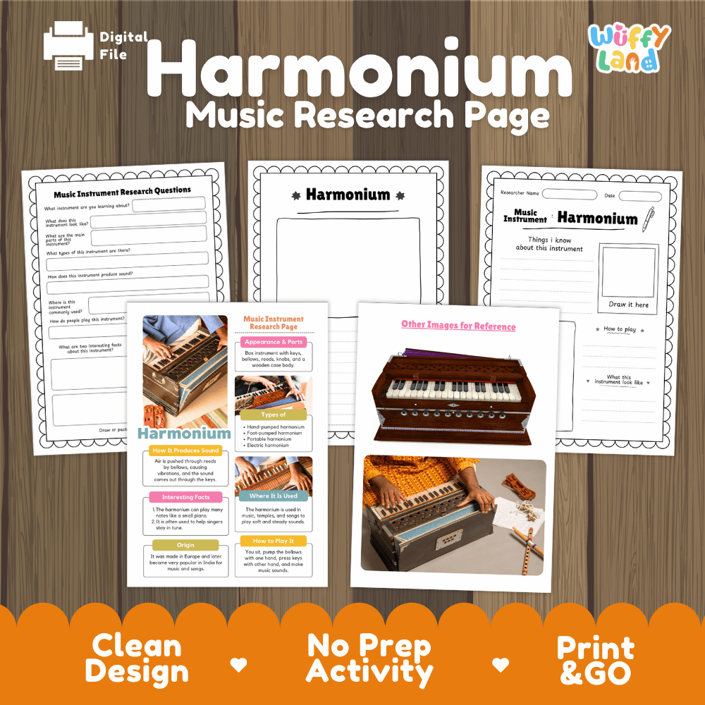 Harmonium Music Research Page Worksheets and Information Poster