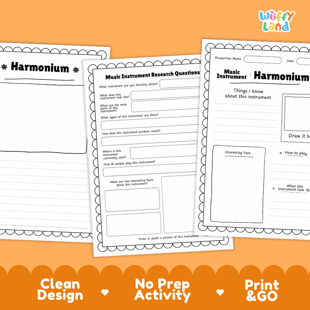Harmonium Music Research Page Worksheets and Information Poster