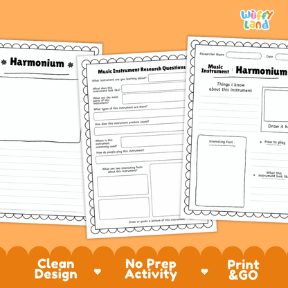 Harmonium Music Research Page Worksheets and Information Poster