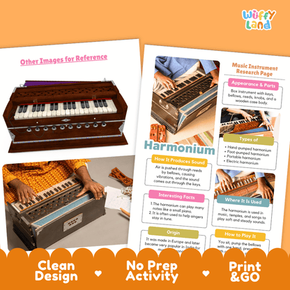 Harmonium Music Research Page Worksheets and Information Poster