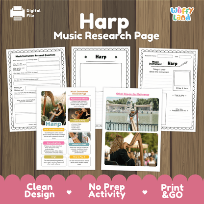 Harp Music Research Page Worksheets