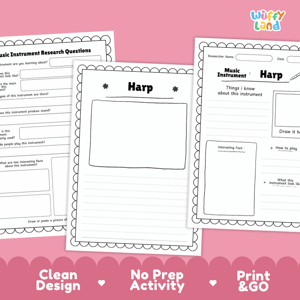 Harp Music Research Page Worksheets