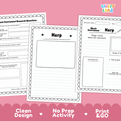 Harp Music Research Page Worksheets