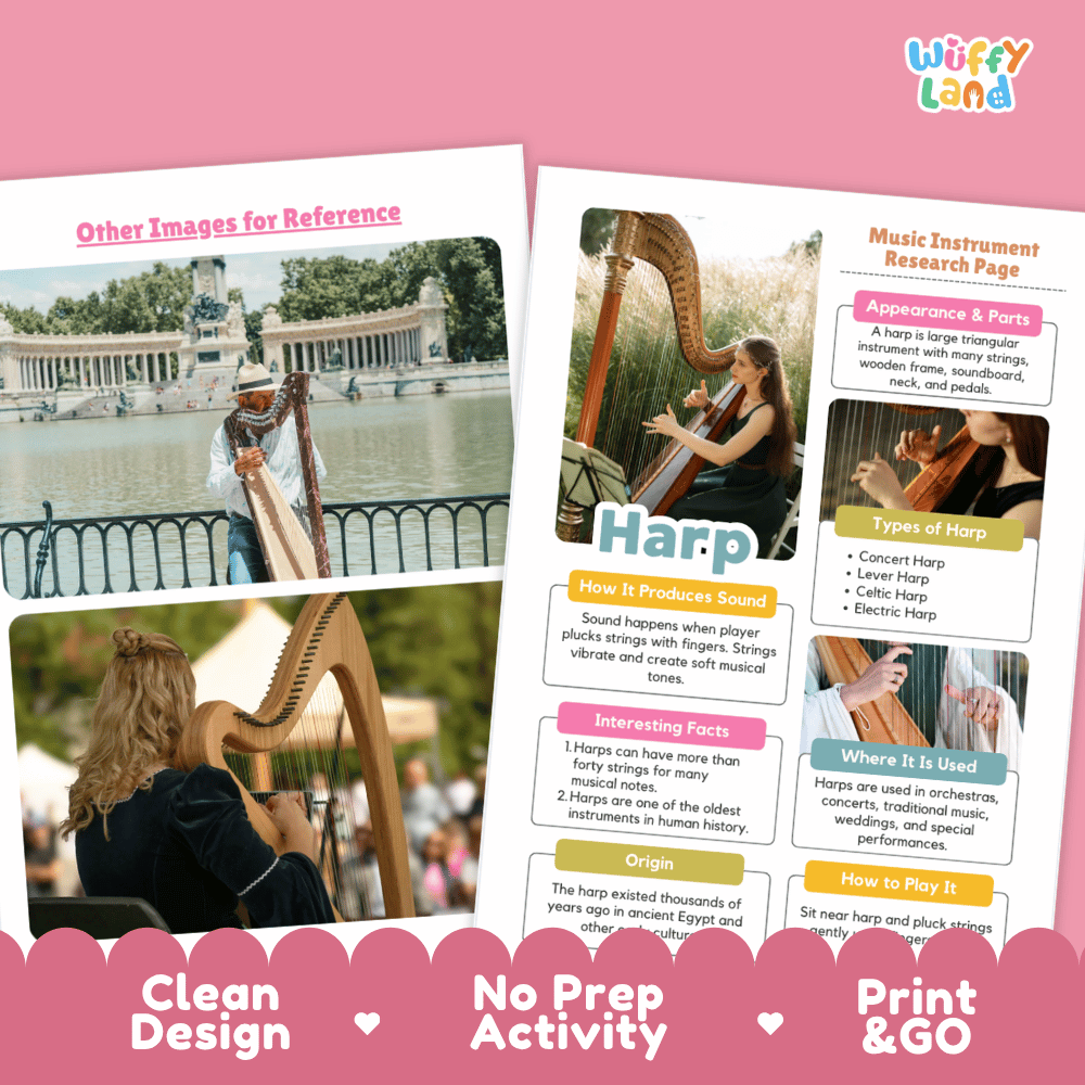 Harp Music Research Page Worksheets